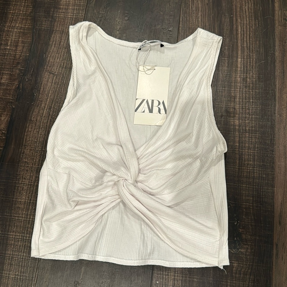 Zara NWT white knit front crop top sz S